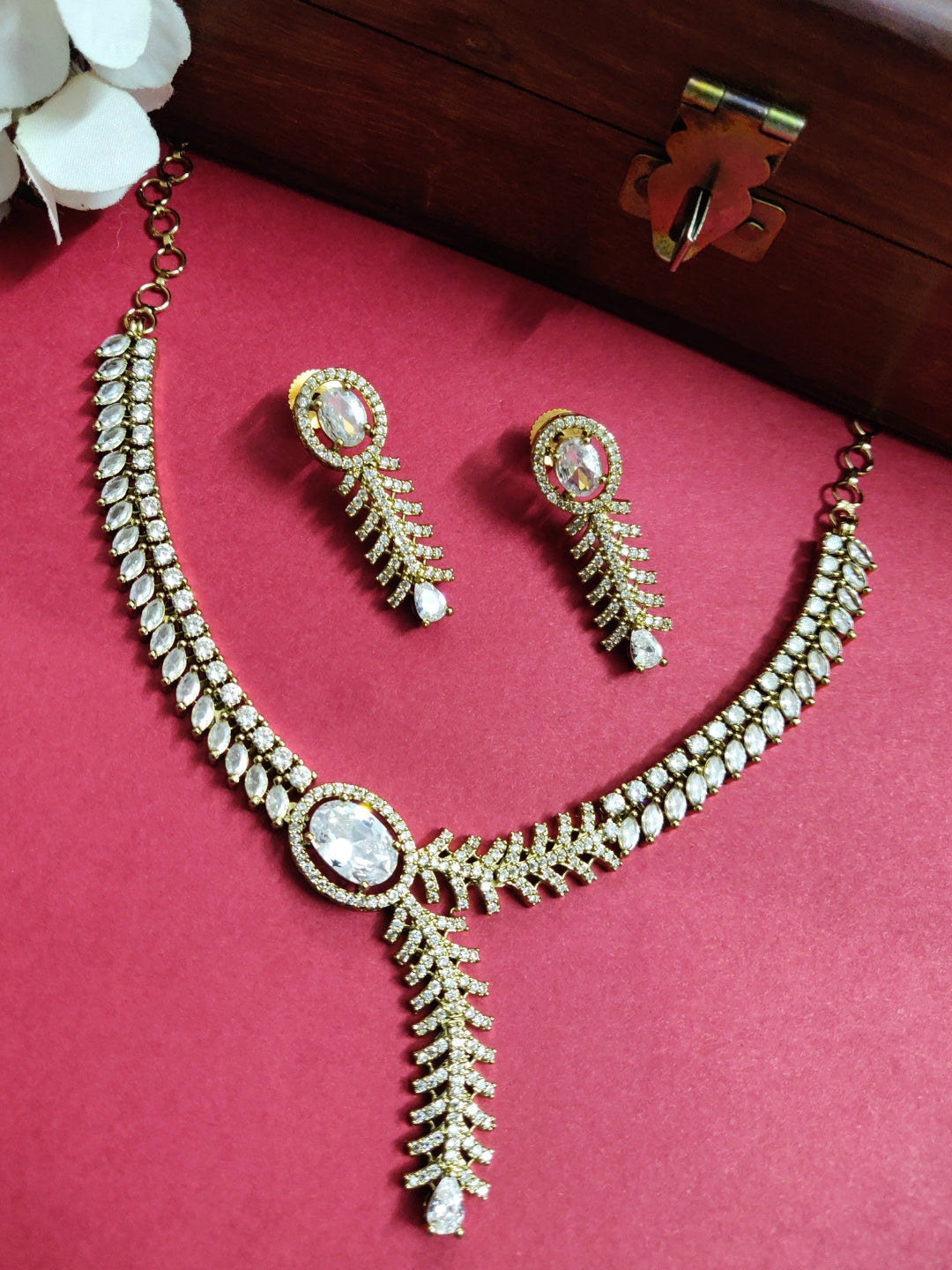 Gold-Plated White AD-Studded Jewellery Set