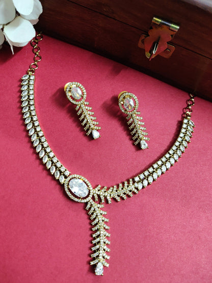 Gold-Plated White AD-Studded Jewellery Set
