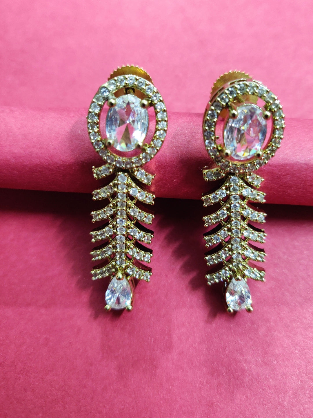 Gold-Plated White AD-Studded Jewellery Set