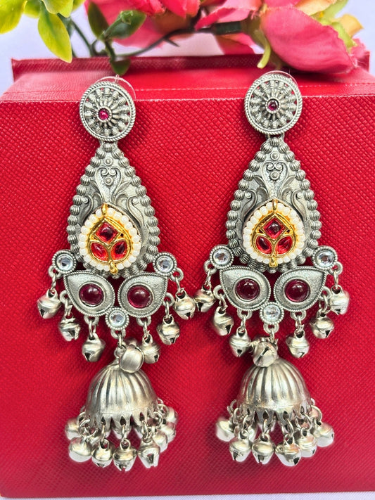 Oxidised Silver Plated Peacock Shaped Jhumkas Earrings