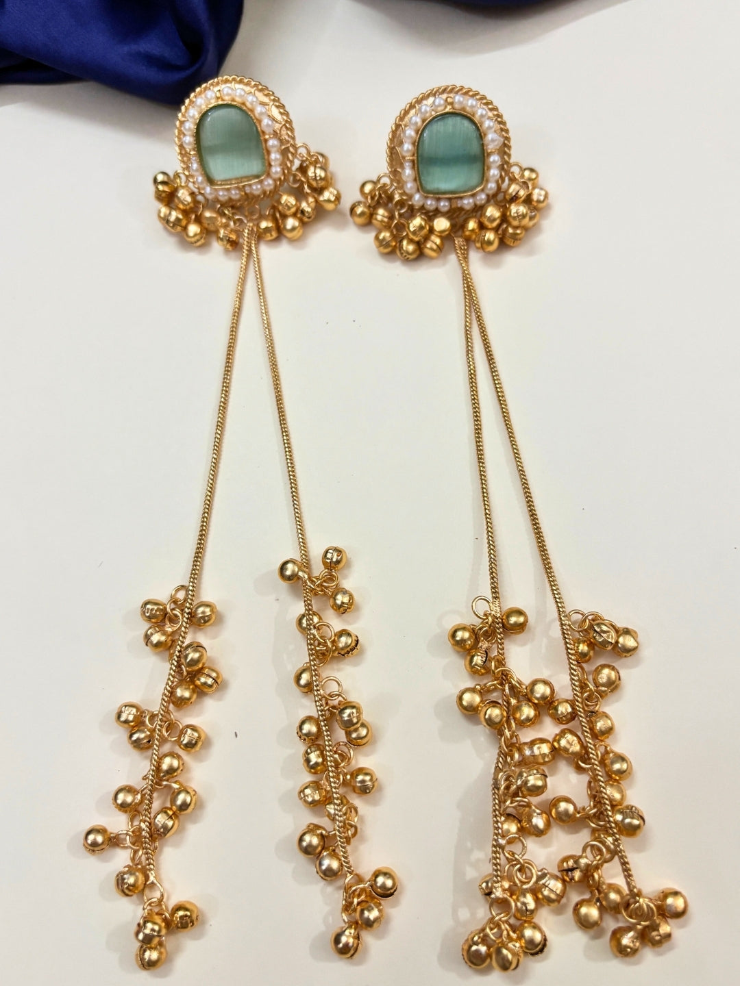 VIVAZS Kashmiri Long Drop Earrings (Mint)
