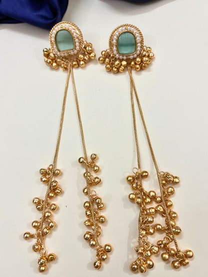 VIVAZS Kashmiri Long Drop Earrings (Mint)