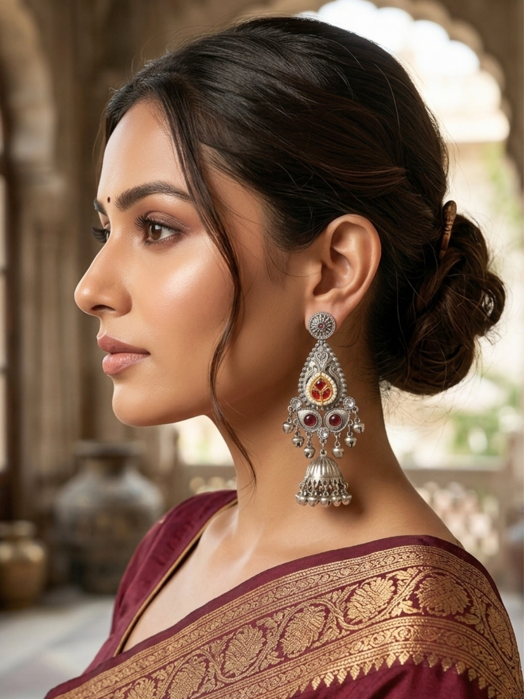 Oxidised Silver Plated Peacock Shaped Jhumkas Earrings