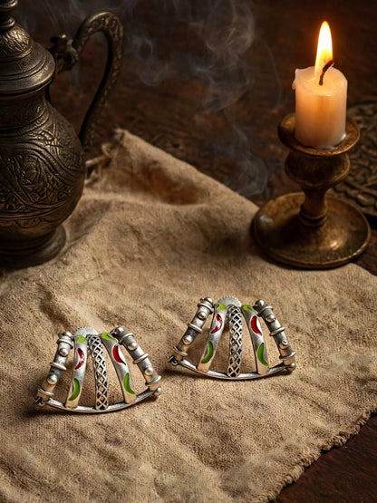 Oxidised Silver-Plated Crescent Design Stud Earrings