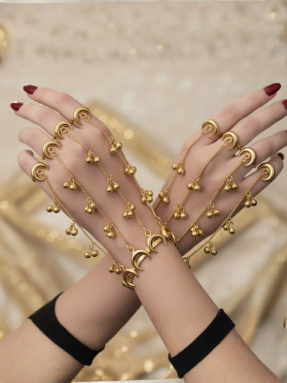 VIVAZS Gold-Plated Chand Ring Bracelet With Hathphool