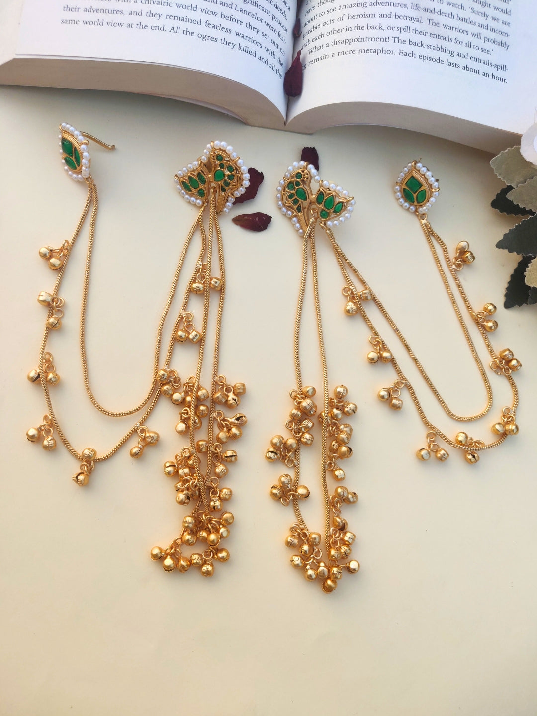 VIVAZS Kundan Crystal Statement Kan Chain Earrings (Green)