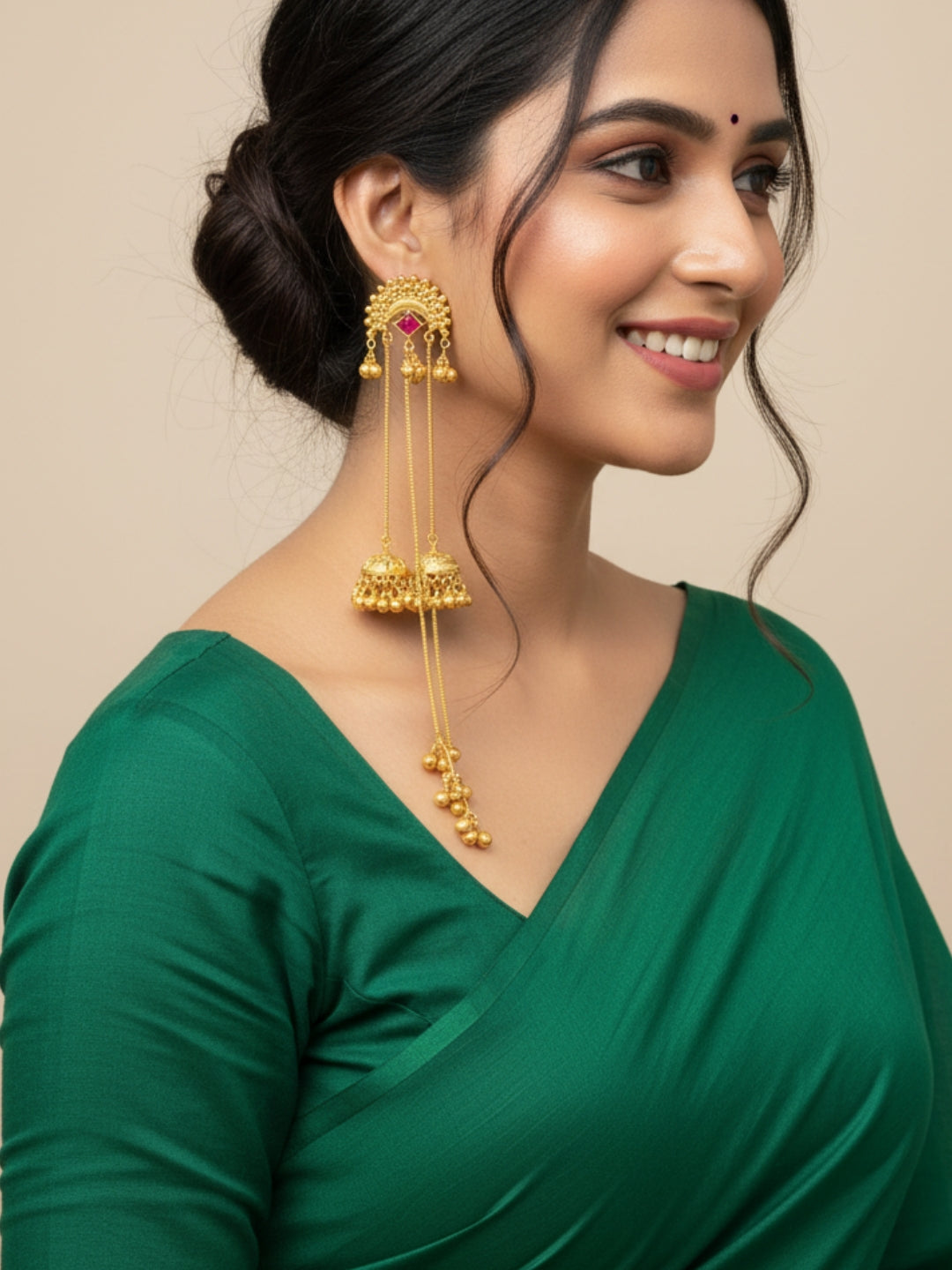 VIVAZS Kashmiri Long Drop Earrings (Red)