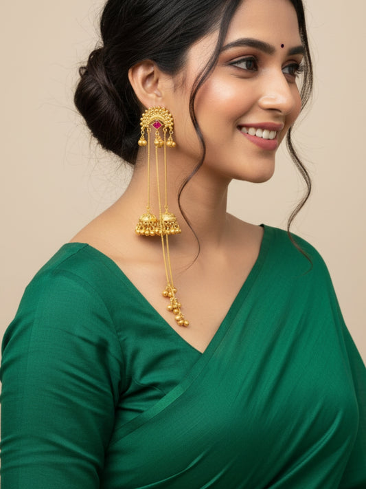 VIVAZS Kashmiri Long Drop Earrings (Red)