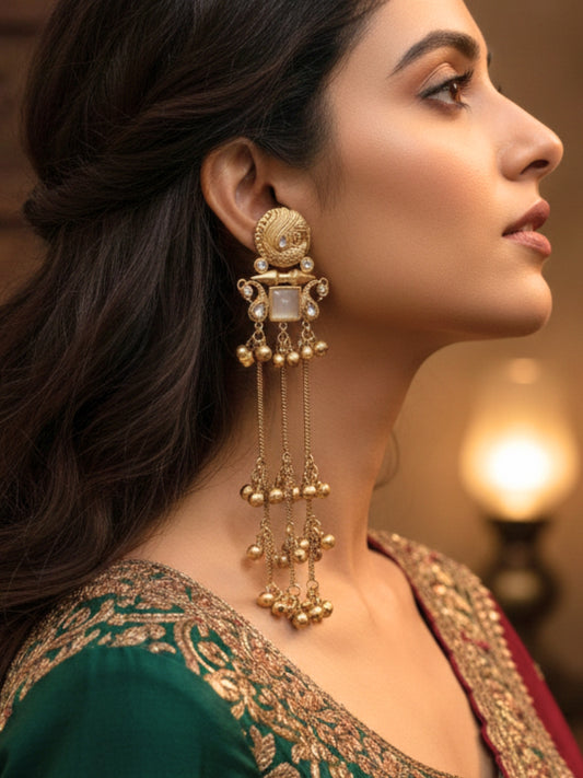 VIVAZS Kashmiri Gold-Plated Drop Earrings