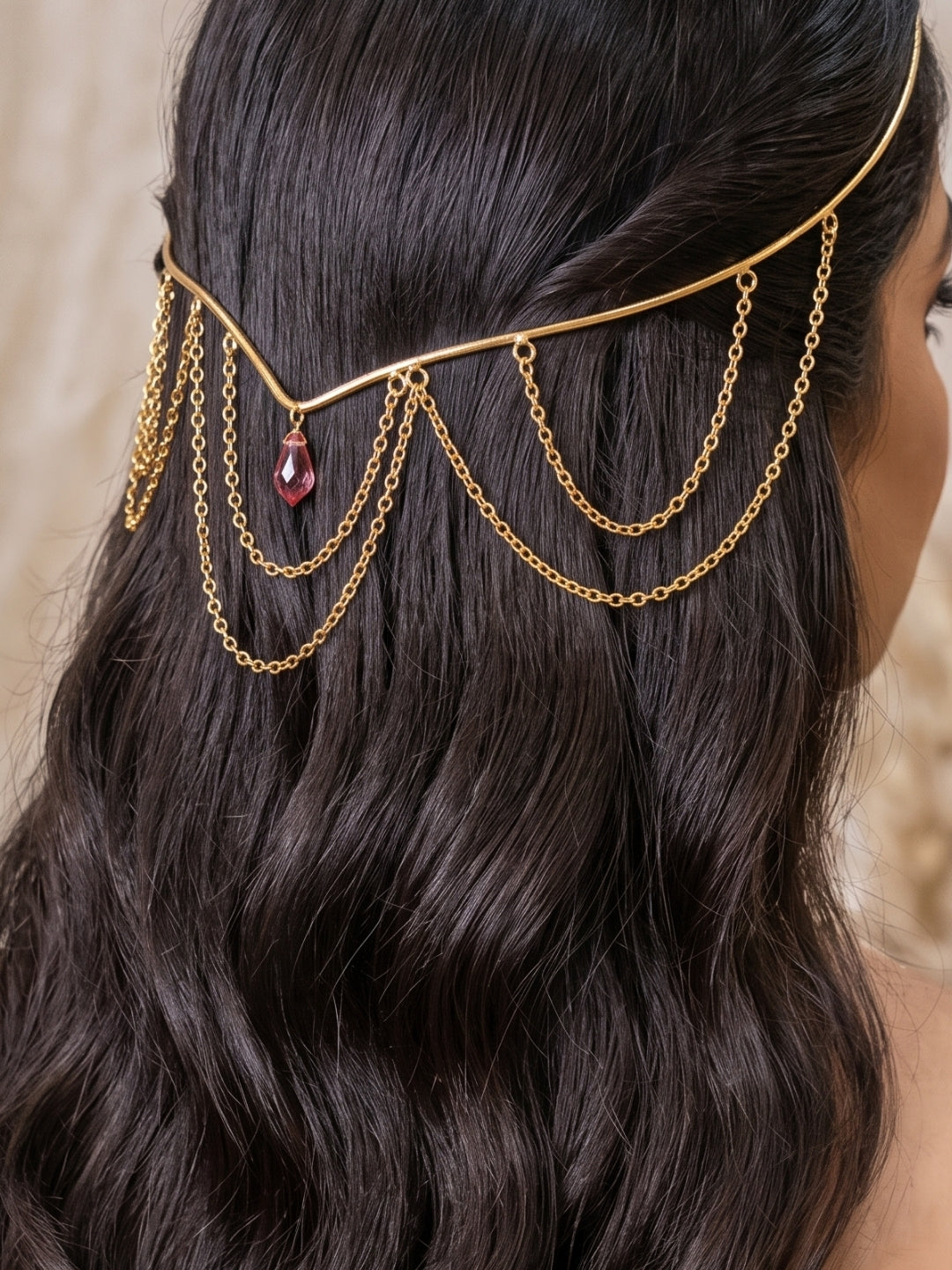 Gold-Plated Layered Chain Draped Hair Tiara
