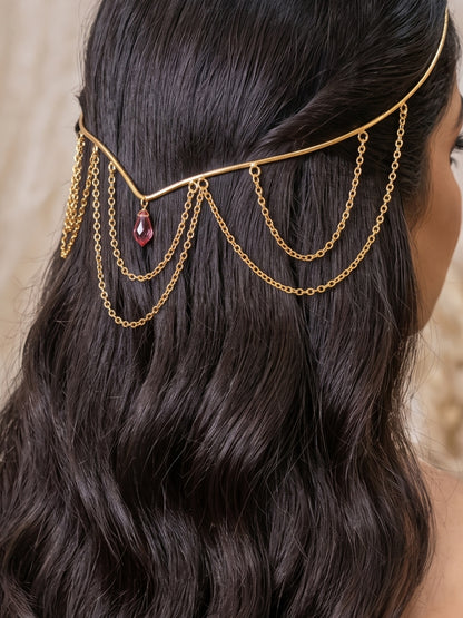 Gold-Plated Layered Chain Draped Hair Tiara