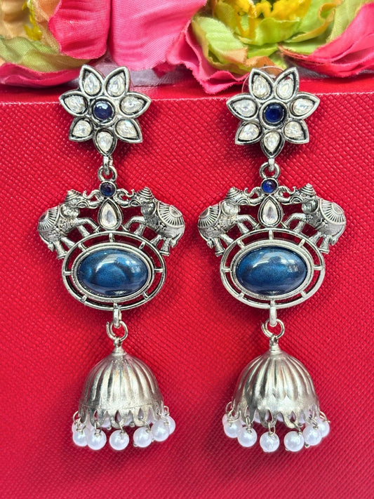 Oxidised Silver Plated Elephant Shaped Jhumkas Earrings