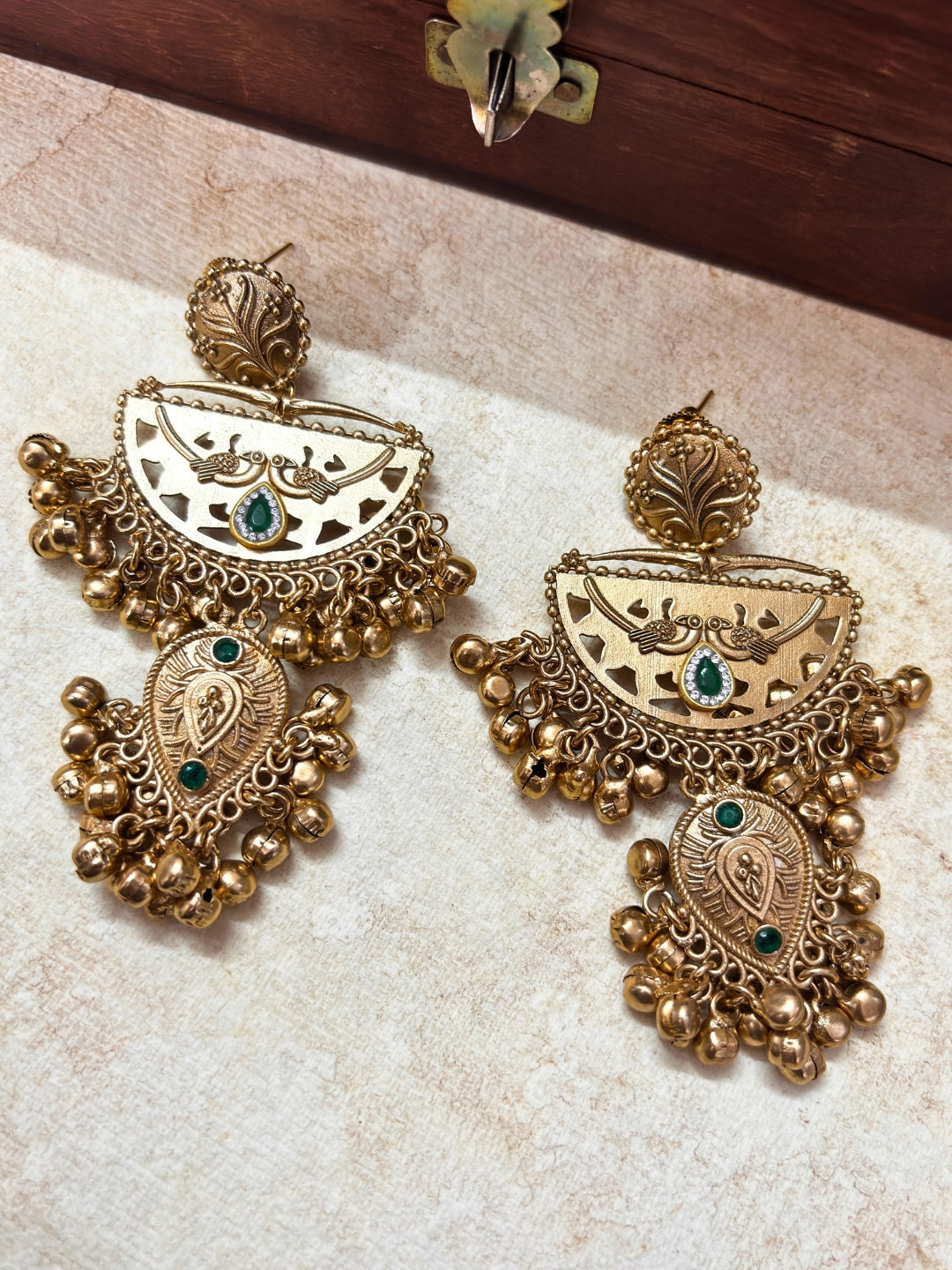 Gold-Plated Peacock Chandbali Earrings