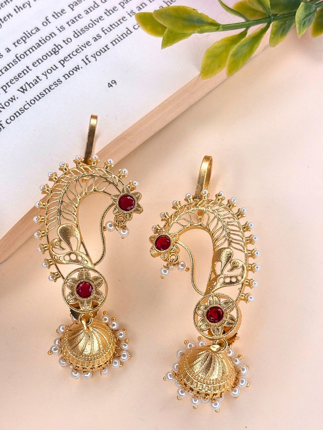 Gold-Plated Peacock Shaped Ear Cuff Earrings