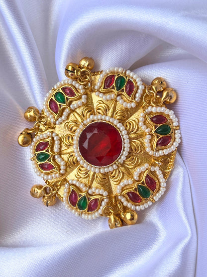 Gold-Plated Red Stone Kundan Floral Statement Ring
