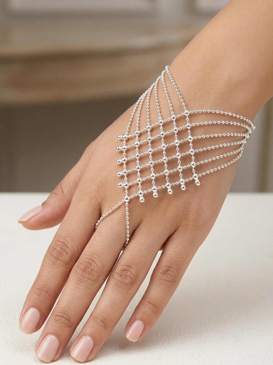 Women Silver-Plated Handcrafted hathphool Wraparound Bracelet set