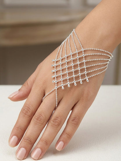 Women Silver-Plated Handcrafted hathphool Wraparound Bracelet set