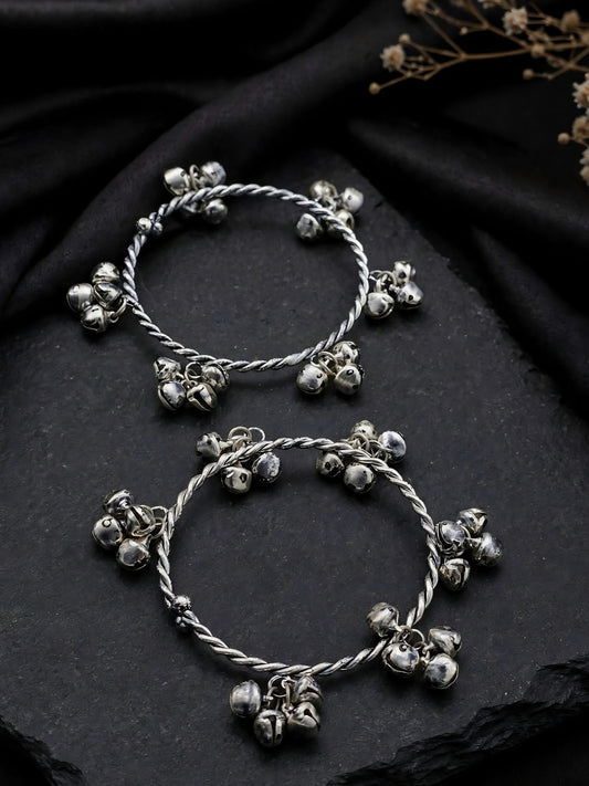 Set of 2 Silver-Plated Oxidised Ghungroo Bangle