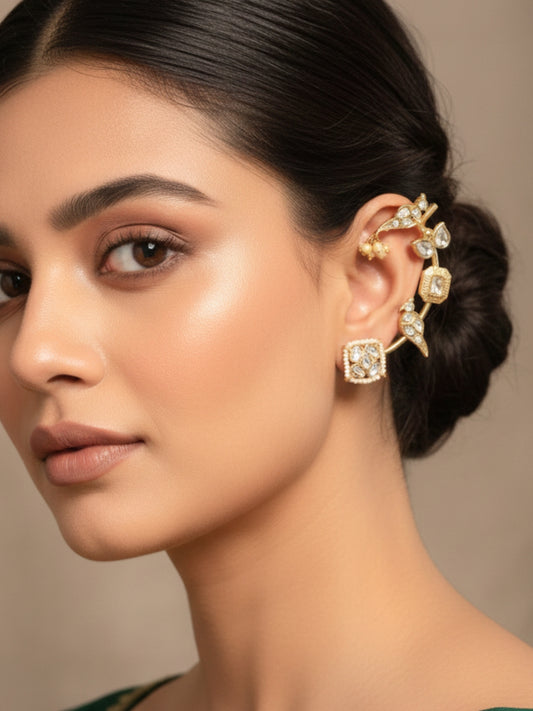 VIVAZS Gold Plated Contemporary Ear Cuff Earrings