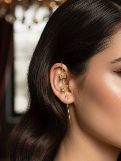 Contemporary Gold-Plated Flower Ear Cuff Earrings