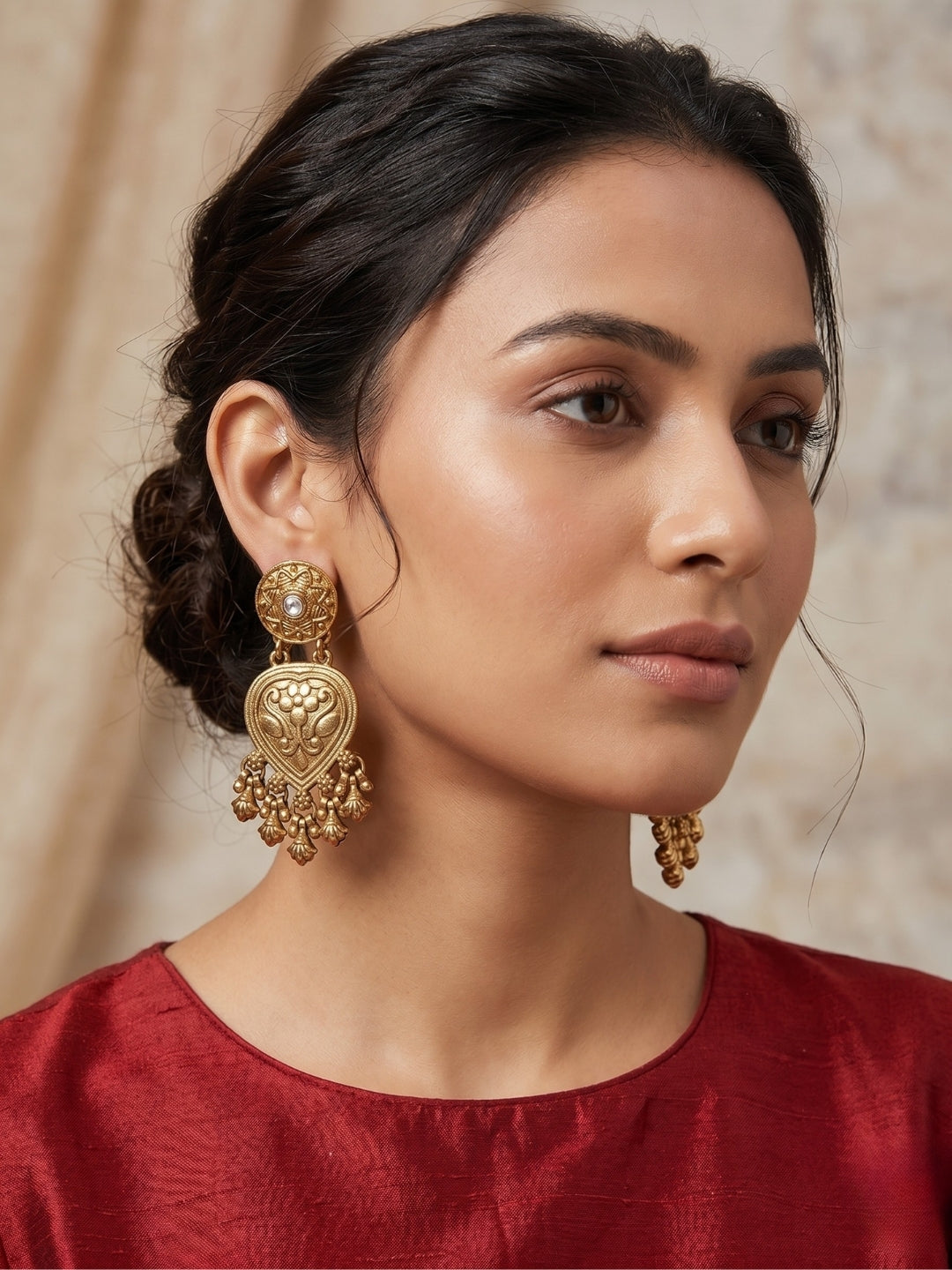 Gold-Plated Floral Drop Statement Earrings