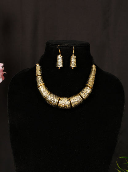 VIVAZS Golden Tribal Choker Necklace Jewellery Set for Women