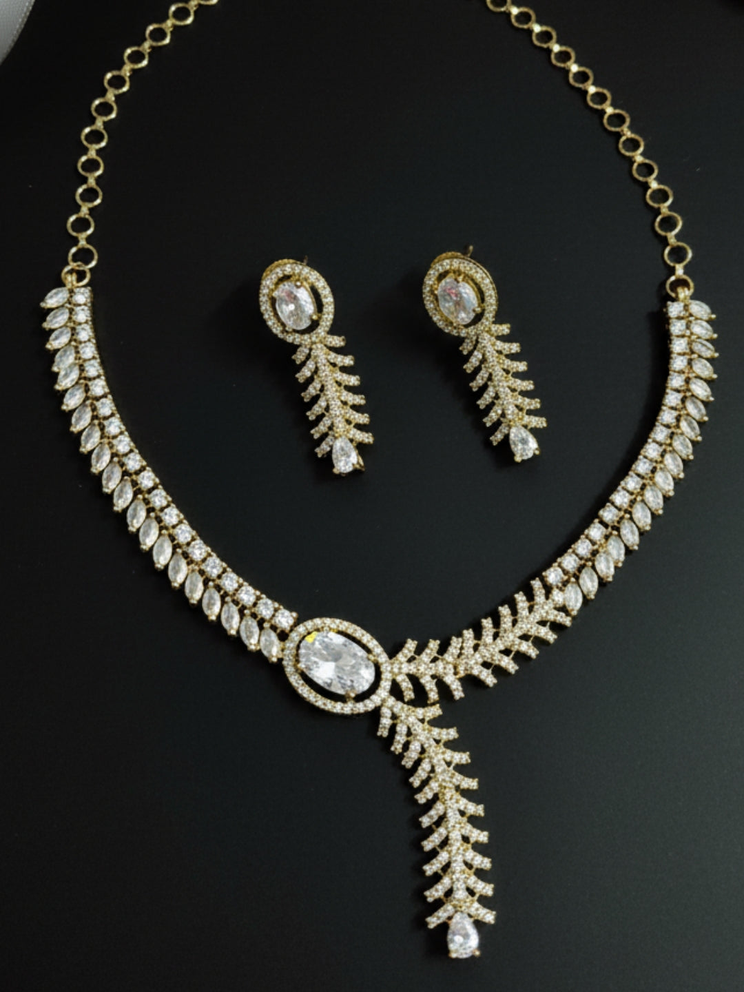 Gold-Plated White AD-Studded Jewellery Set