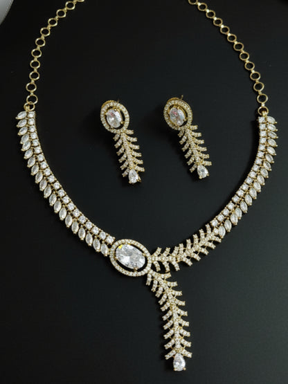 Gold-Plated White AD-Studded Jewellery Set