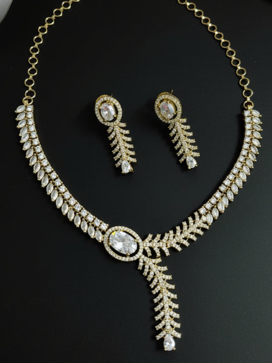 Gold-Plated White AD-Studded Jewellery Set