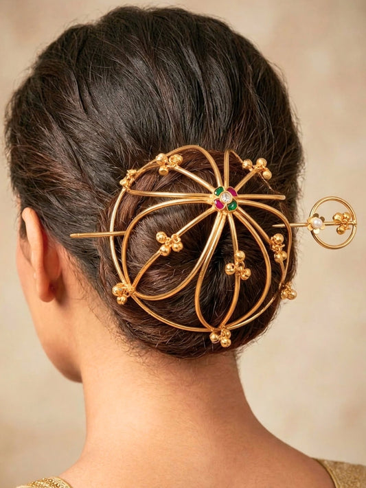 Gold-Plated Traditional Floral Hair Juda Pin