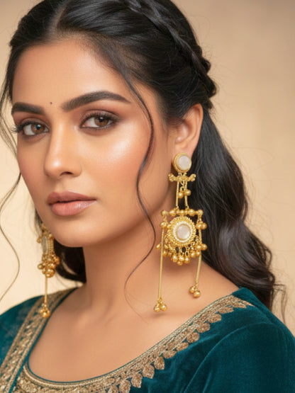 VIVAZS Kashmiri Gold Plated Drop Earrings