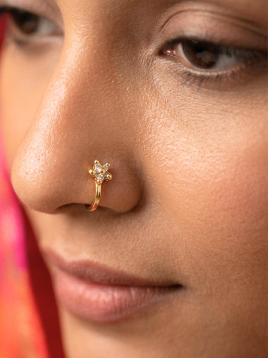 22K Gold-Plated Cubic Zirconia Studded Floral Nosepin