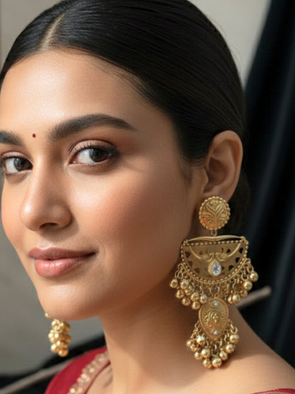 Gold-Plated Peacock Chandbali Earrings