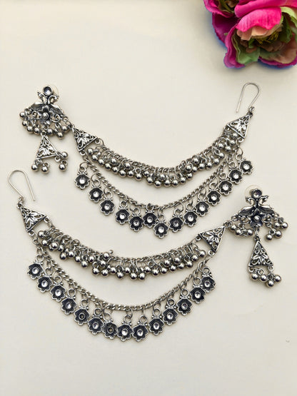 VIVAZS Oxidised Contemporary Kaanchain Earrings