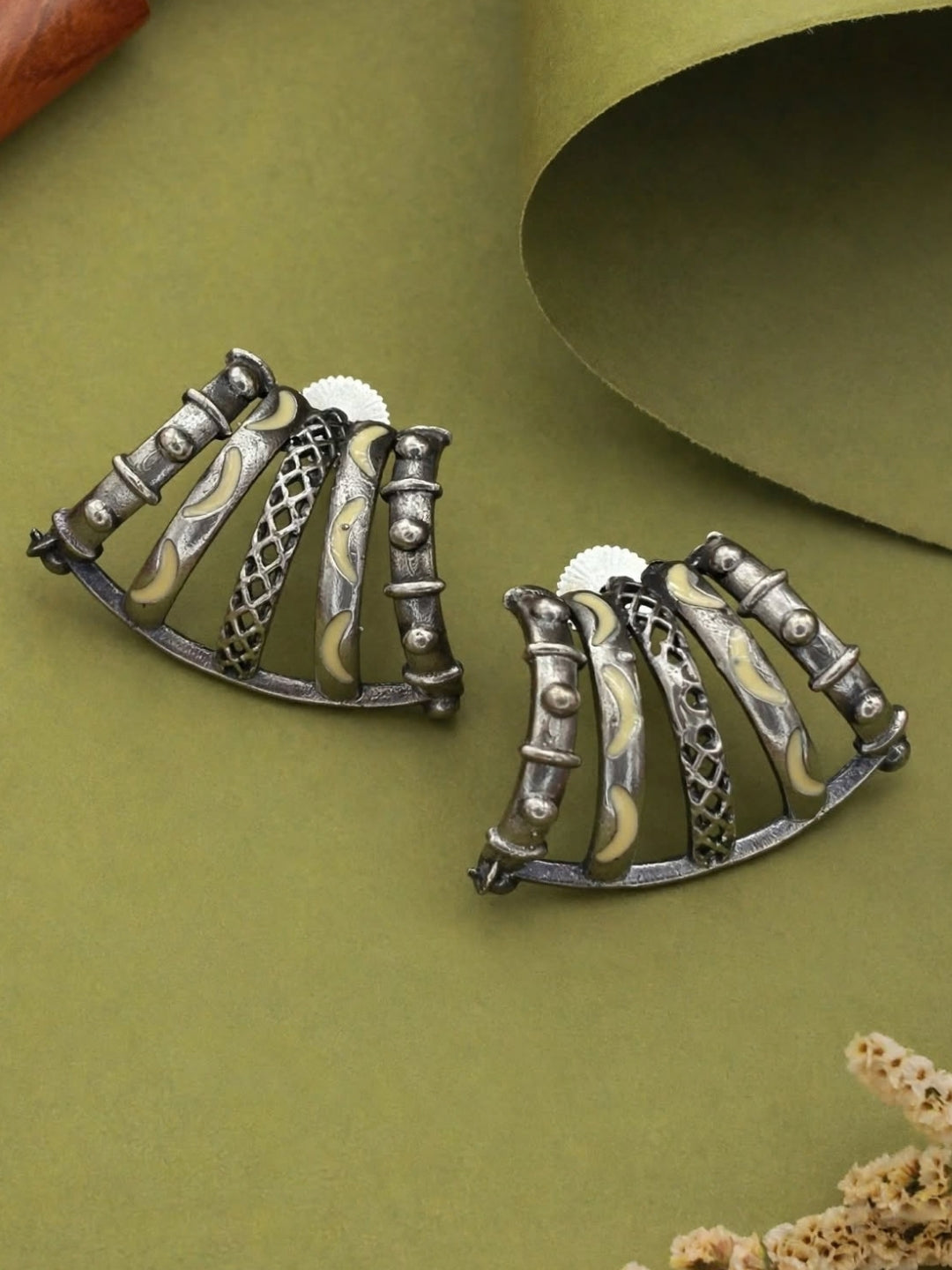 Oxidised Silver-Plated Crescent Design Stud Earrings