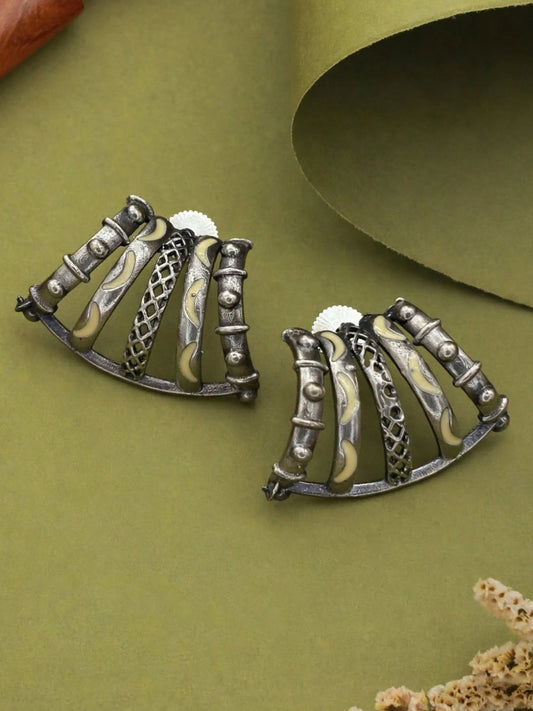 Oxidised Silver-Plated Crescent Design Stud Earrings