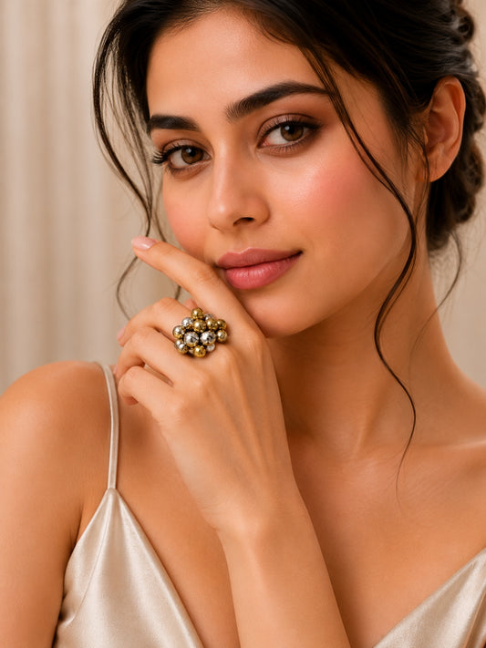 Women Gold-Plated Ghungroo Statement Adjustable Ring