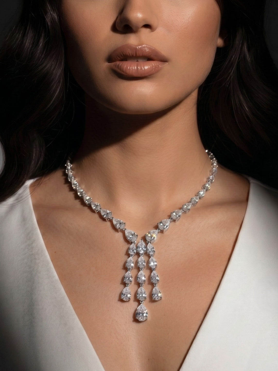 Silver Plated Ad & Cubic Zirconia Studded Premium Necklace Jewellery Set