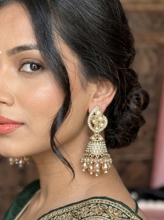 Gold-Plated Kundan & Crystal Studded Dome Jhumka Earrings