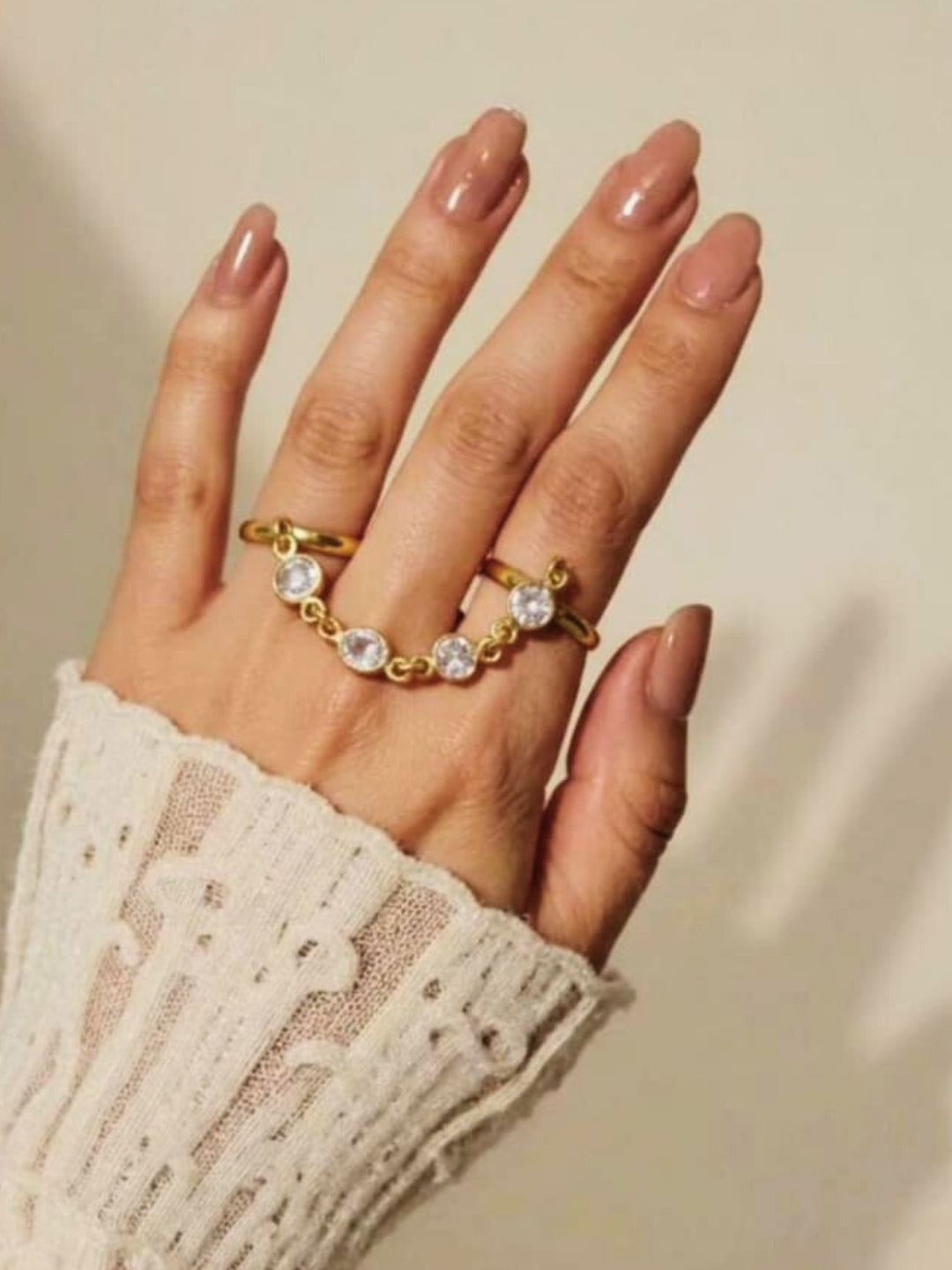 Gold-Plated AD Stones Studded Finger Ring