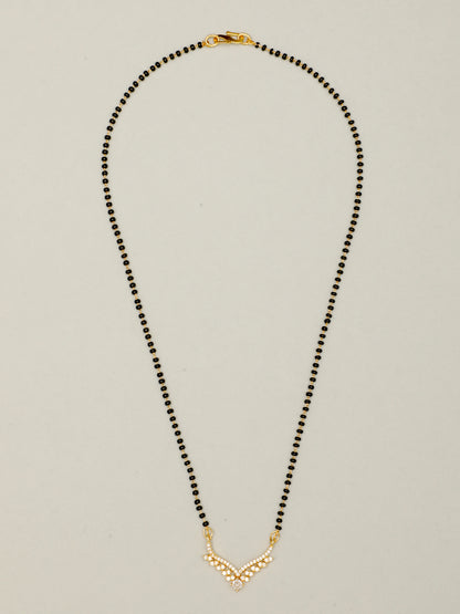VIVAZS Gold-Plated Black & White AD-Studded Mangalsutra