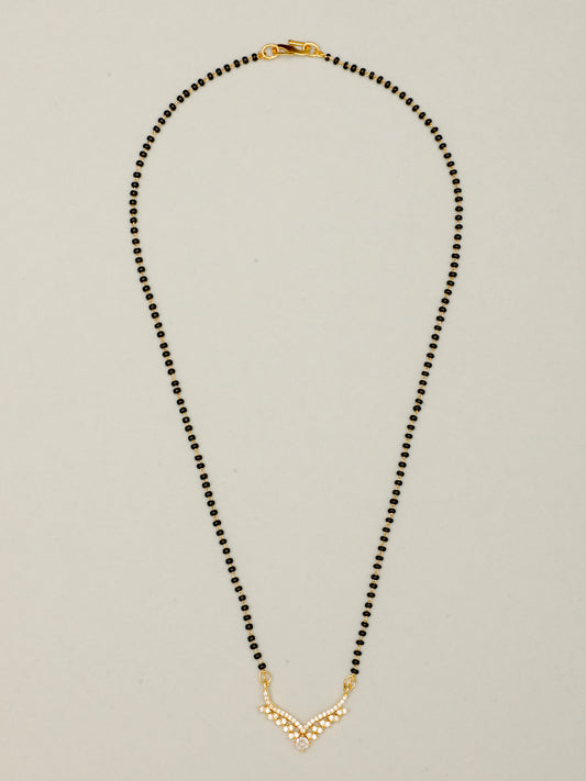 VIVAZS Gold-Plated Black & White AD-Studded Mangalsutra