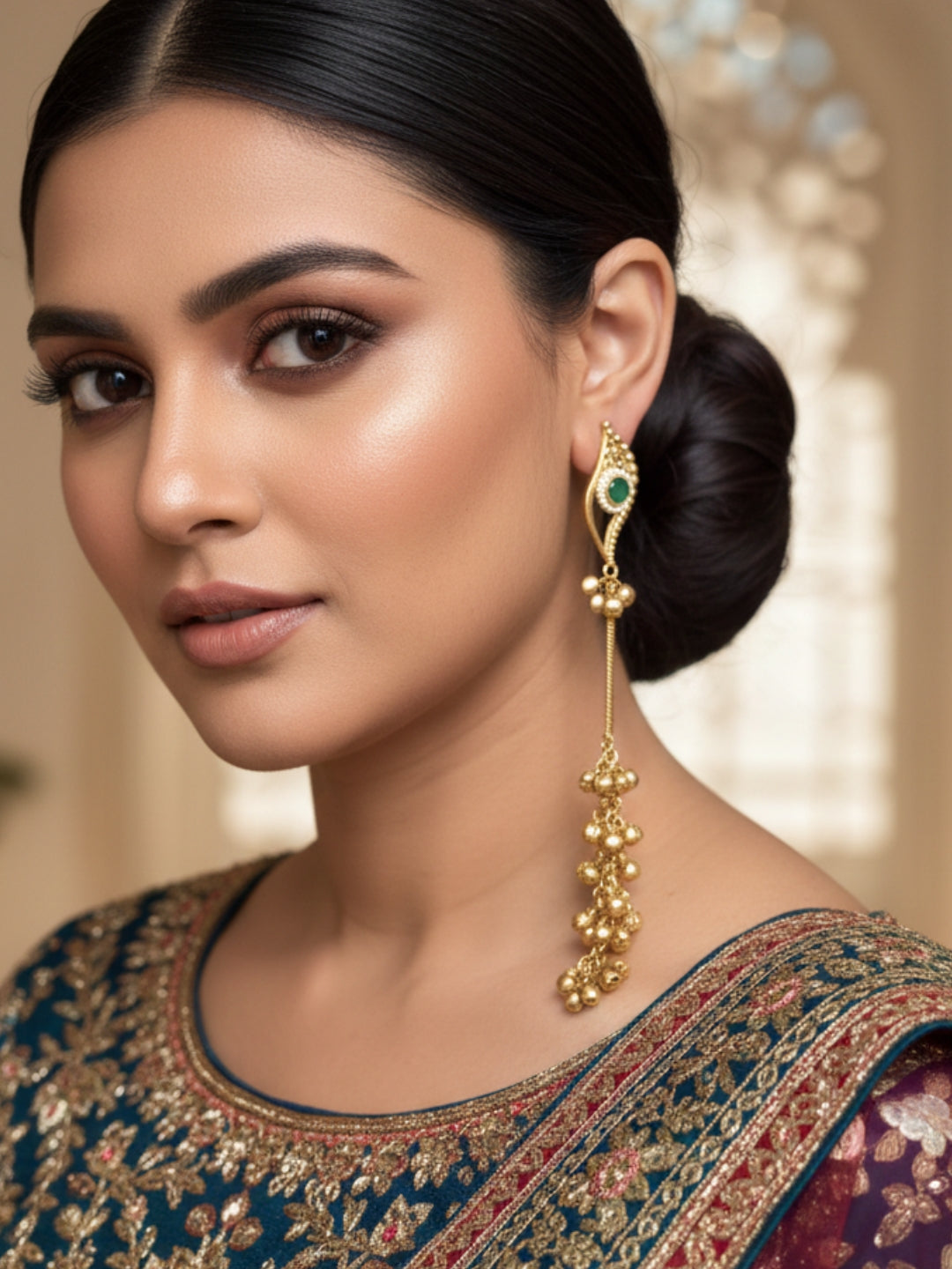 VIVAZS Kashmiri Gold Plated Drop Earrings