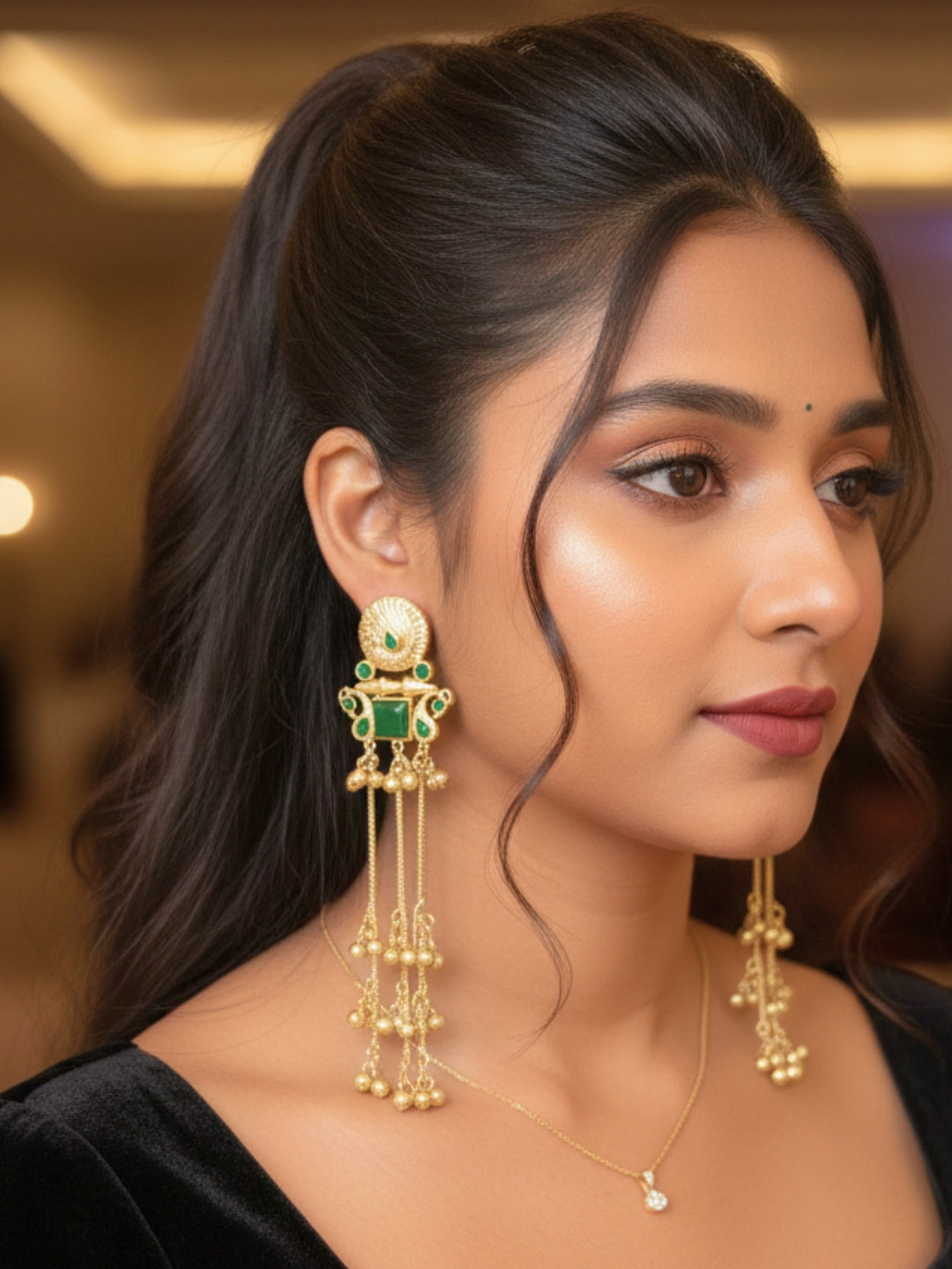 VIVAZS Kashmiri Gold-Plated Drop Earrings