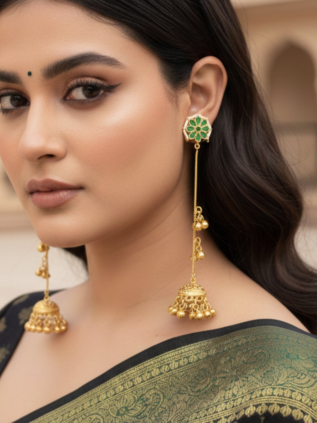 VIVAZS Kashmiri Gold Plated Drop Earrings