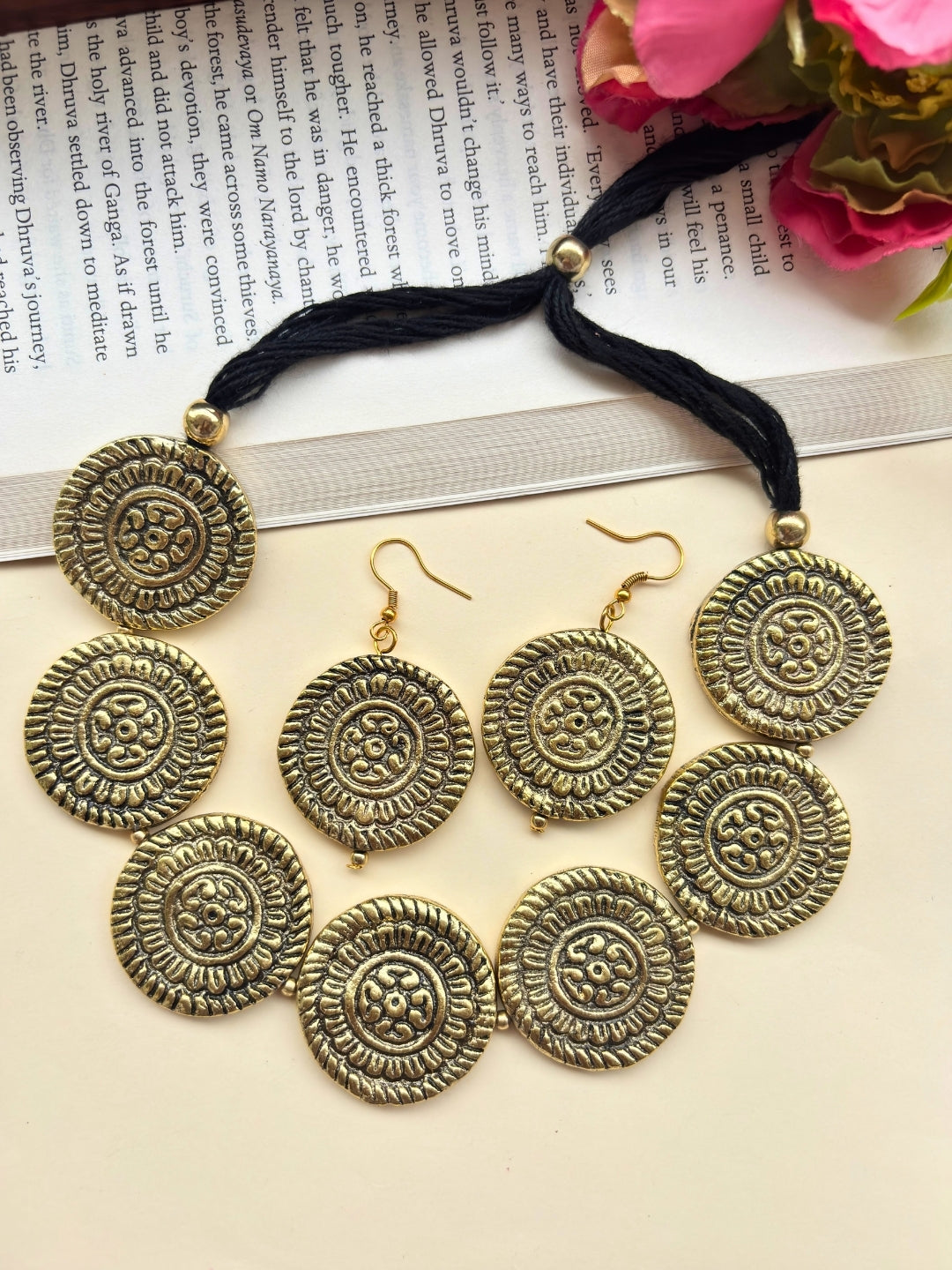 VIVAZS Oxidised Statement Coin Jewellery Set