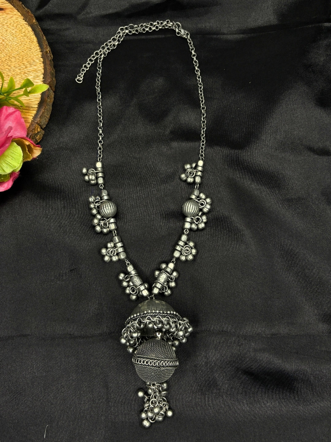 Oxidised Silver-Plated Tribal Statement Long Necklace