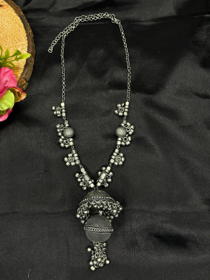 Oxidised Silver-Plated Tribal Statement Long Necklace
