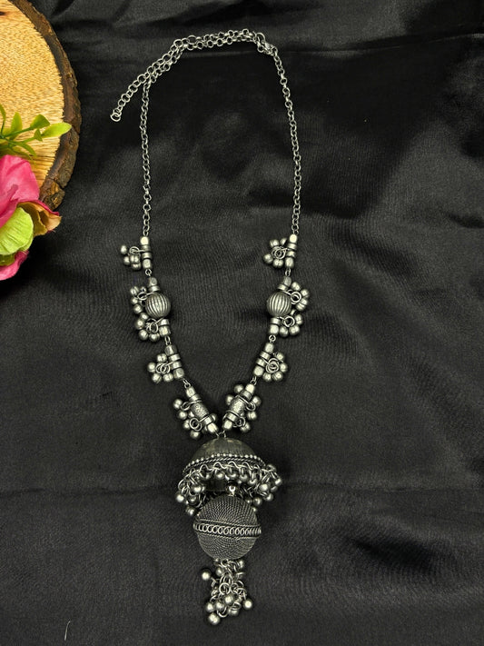 Oxidised Silver-Plated Tribal Statement Long Necklace