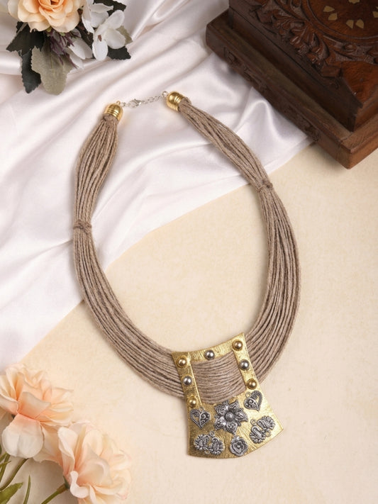 Gold-Toned Oxidised Statement Thread Necklace